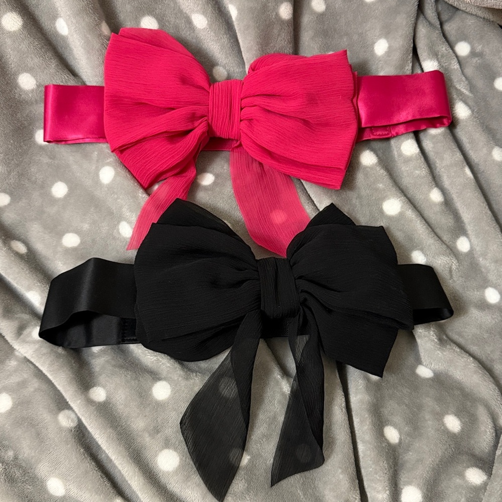 H&M SET OF 2 Black&Fushcia chiffon bow with satin elasticized belt-Size S/M NWOT